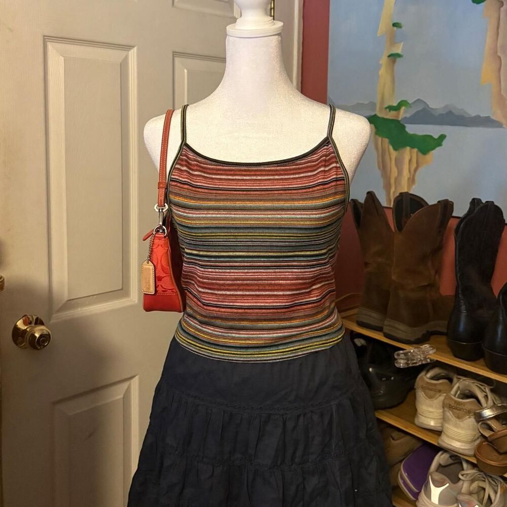 Multicolored Horizontal Stripe Spaghetti Strap Tank Medium Cami Boho Indie Y2K